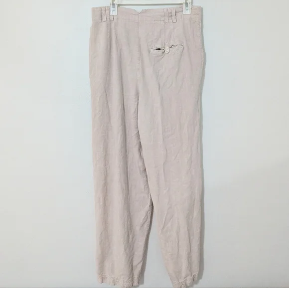 Free People Calla Pleated Trousers Pants Mid Rise Tapered Linen Blend Khaki 12 - Picture 5 of 12